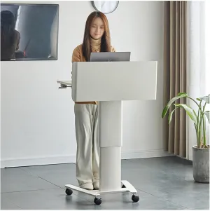 Podium,Multi Function Pulpit, Rolling Lectern Stand, Pulpit for Churches, Solid Wood Pulpits, Movable Lifting Podium, for Conference speeches, Academic discussions, and Hosting(White,Regular
