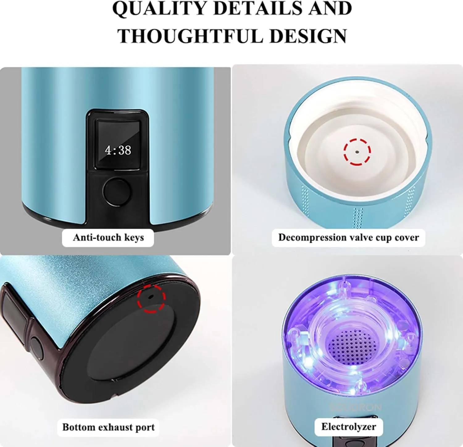 Portable 210mL Hydrogen Water Bottle, SPE Electrolysis Technology, Rechargable Ionized Water Generator Maker, 5300PPB High Concentration Alkaline Energy Cup