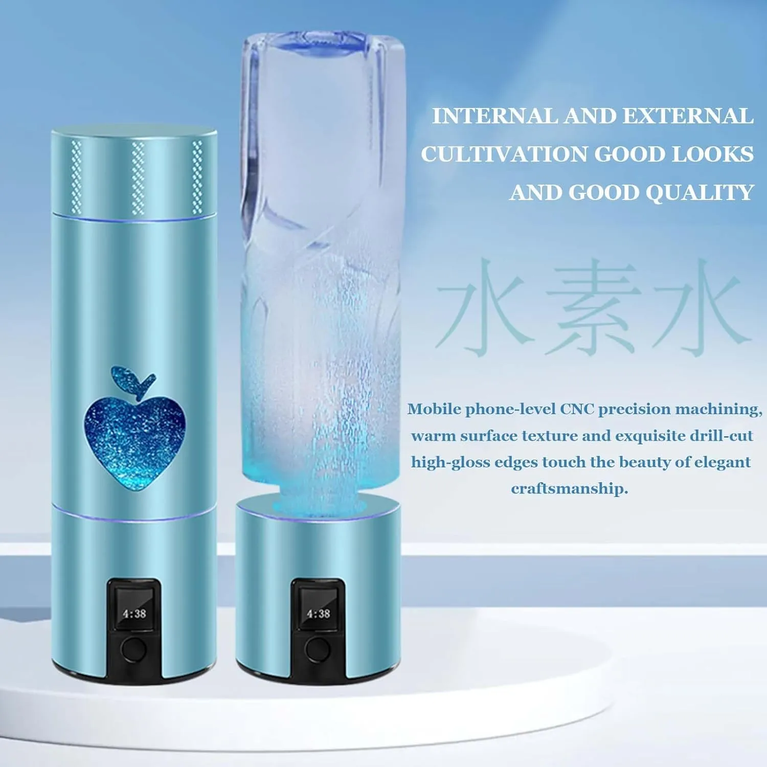 Portable 210mL Hydrogen Water Bottle, SPE Electrolysis Technology, Rechargable Ionized Water Generator Maker, 5300PPB High Concentration Alkaline Energy Cup