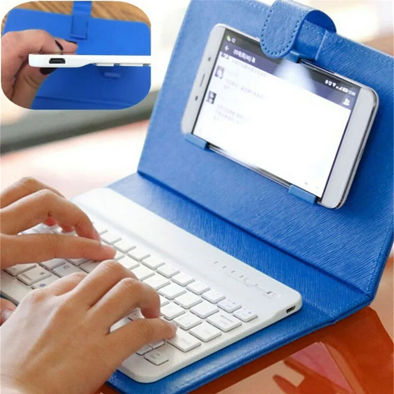 Portable PU Leather Wireless Keyboard Case for iPhone Protective Mobile Phone with Bluetooth Keyboard for iPhone 6 7 Smartphone blue