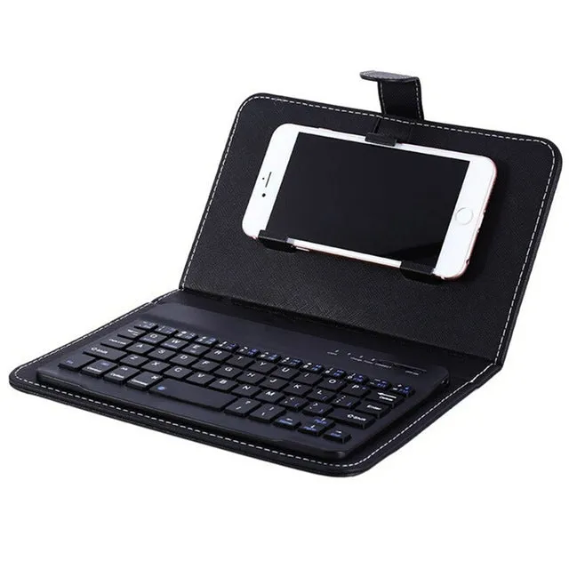 Portable PU Leather Wireless Keyboard Case for iPhone Protective Mobile Phone with Bluetooth Keyboard for iPhone 6 7 Smartphone blue