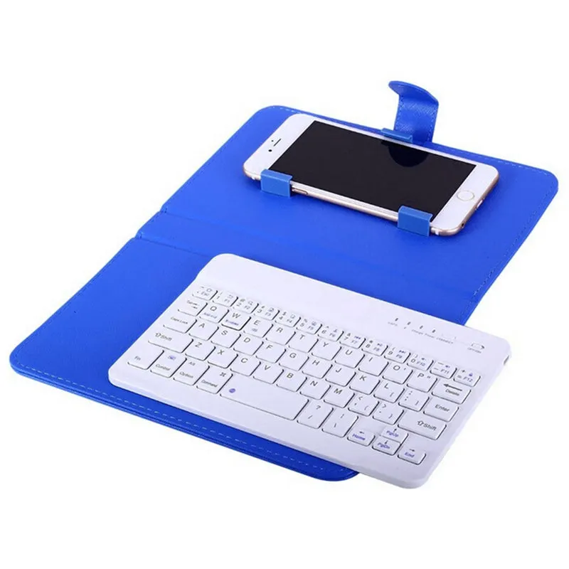 Portable PU Leather Wireless Keyboard Case for iPhone Protective Mobile Phone with Bluetooth Keyboard for iPhone 6 7 Smartphone blue