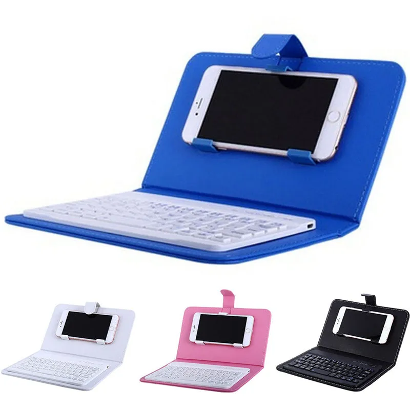 Portable PU Leather Wireless Keyboard Case for iPhone Protective Mobile Phone with Bluetooth Keyboard for iPhone 6 7 Smartphone blue