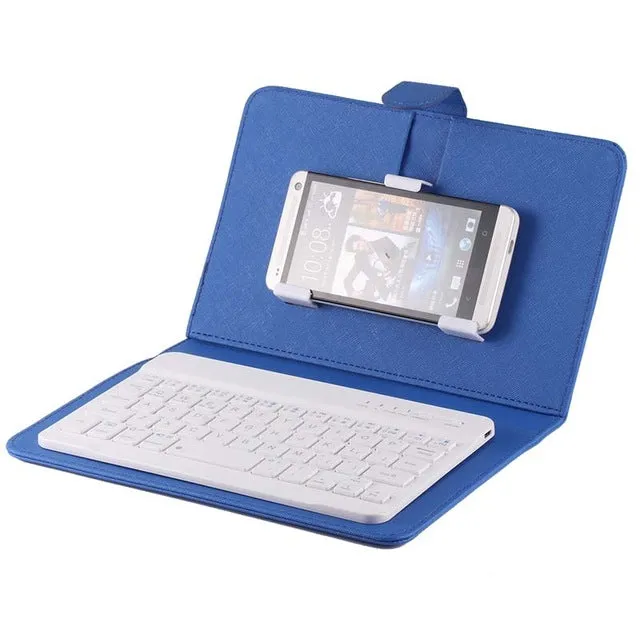 Portable PU Leather Wireless Keyboard Case for iPhone Protective Mobile Phone with Bluetooth Keyboard for iPhone 6 7 Smartphone blue
