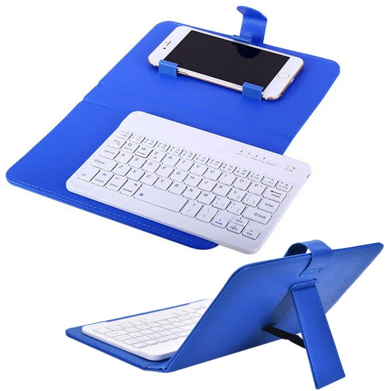 Portable PU Leather Wireless Keyboard Case for iPhone Protective Mobile Phone with Bluetooth Keyboard for iPhone 6 7 Smartphone blue