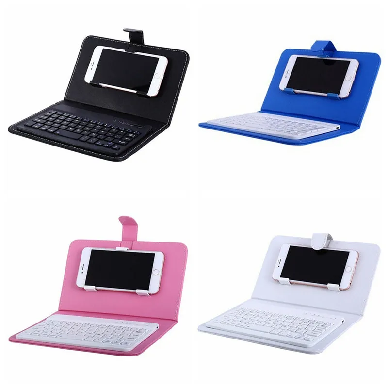 Portable PU Leather Wireless Keyboard Case for iPhone Protective Mobile Phone with Bluetooth Keyboard for iPhone 6 7 Smartphone blue