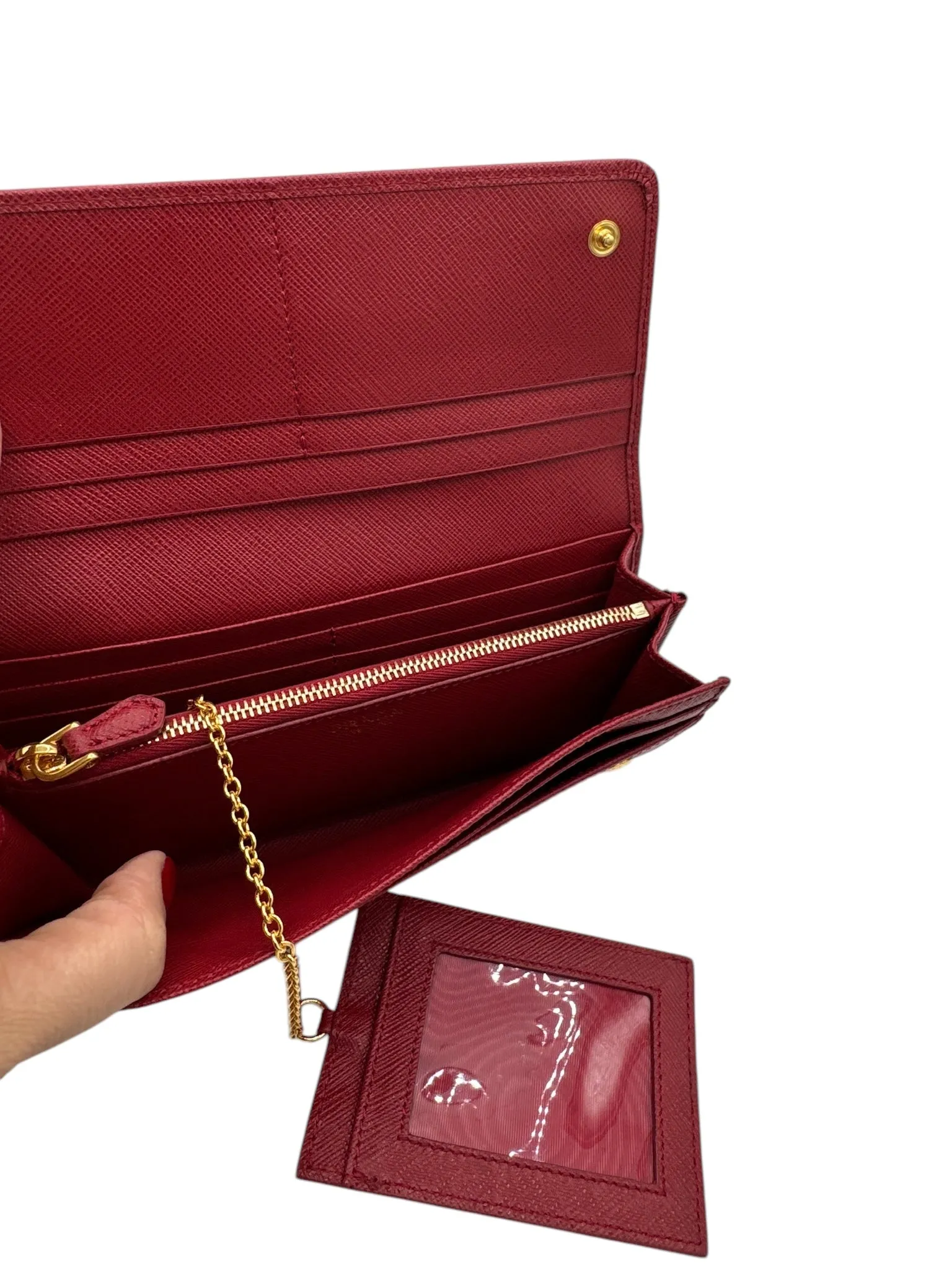 PRE-OWNED Red Saffiano Leather Long Wallet