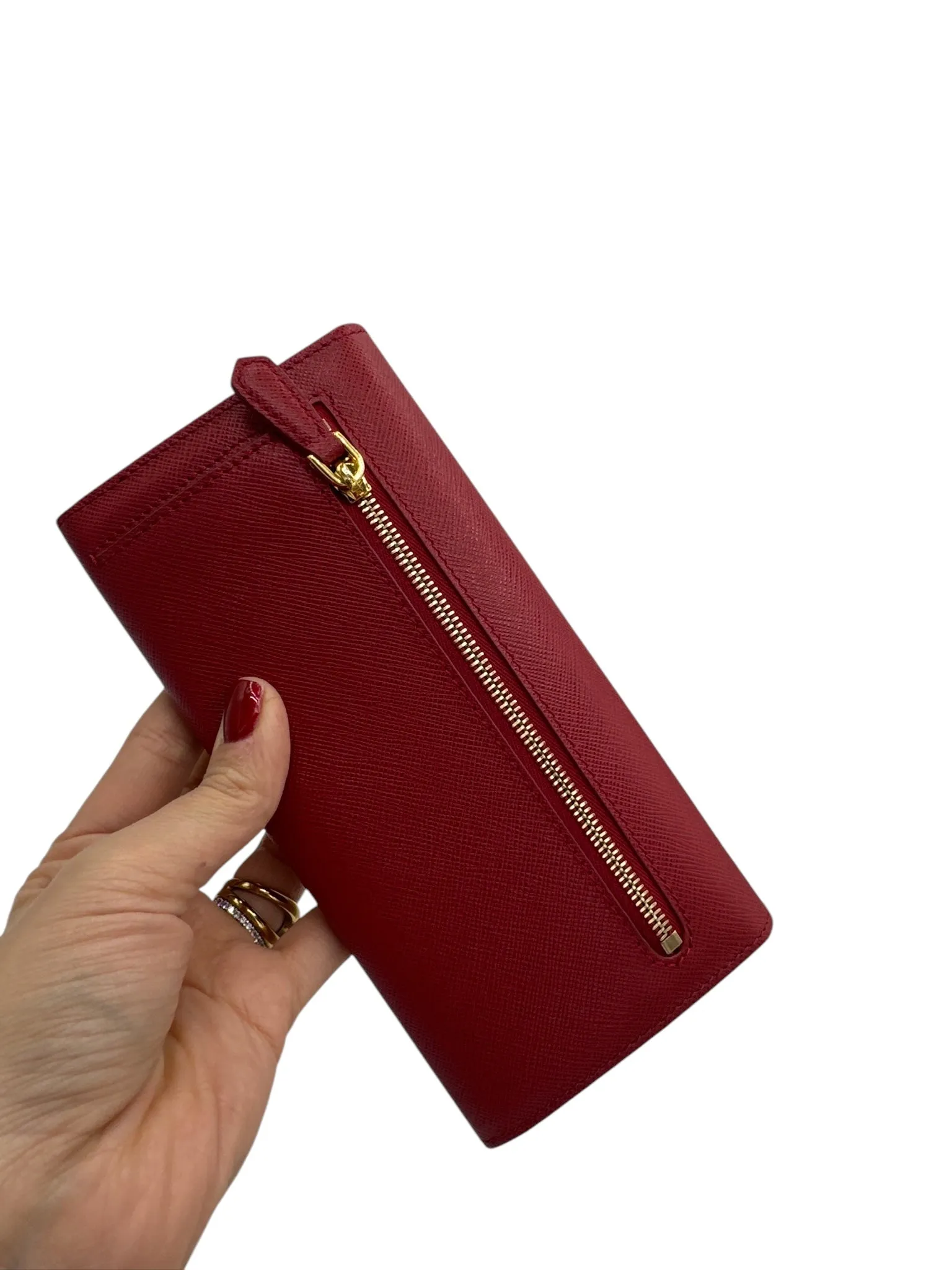 PRE-OWNED Red Saffiano Leather Long Wallet