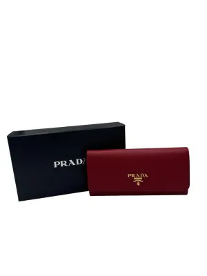 PRE-OWNED Red Saffiano Leather Long Wallet