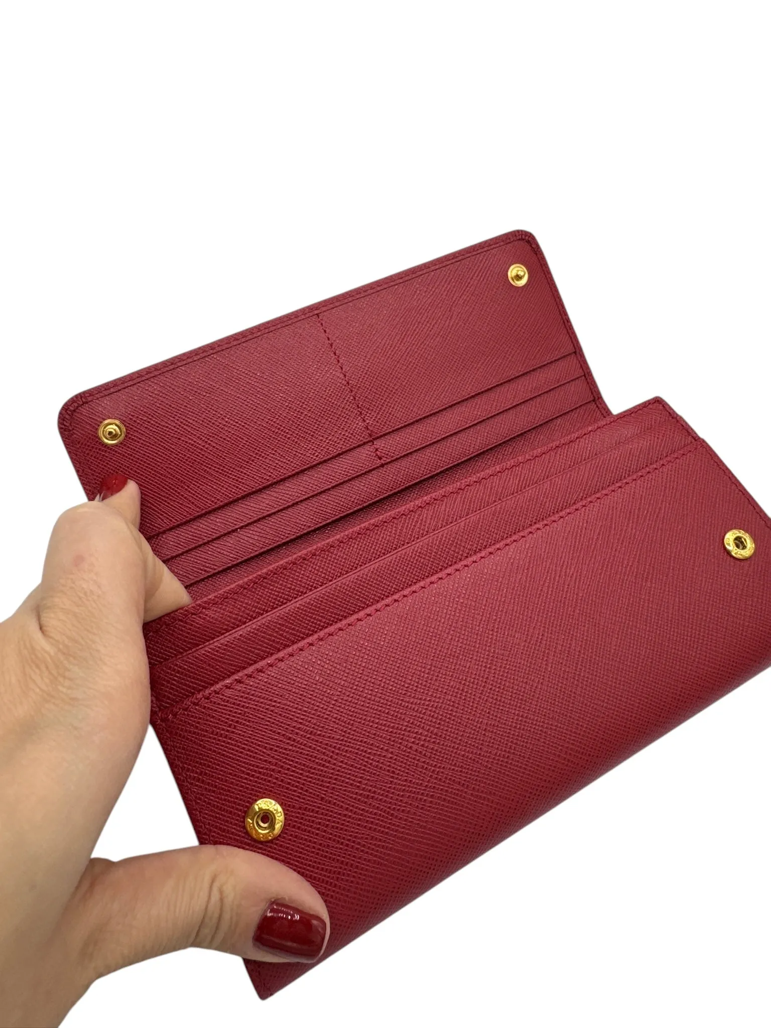 PRE-OWNED Red Saffiano Leather Long Wallet