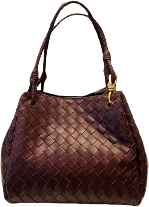 Premium Sheepskin Woven Handbag for Women Metal Cord Buckle Fashion Leather Tote Bag Bucket Bag Purse Large,Burgundy
