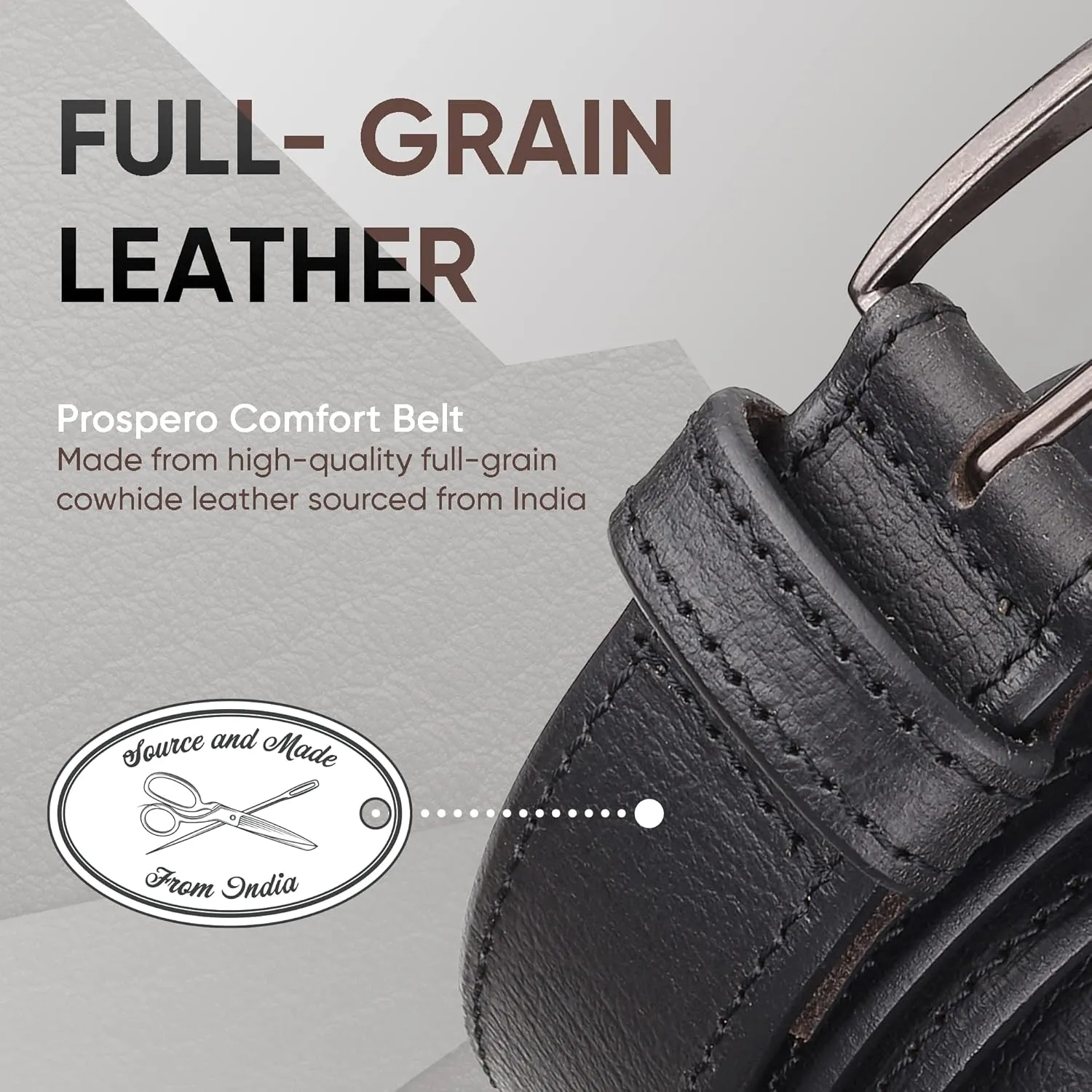 Prospero Comfort Men's Casual Belt Super Soft Full Grain Leather Roller Buckle 38MM 1.5 inch Black Brown Tan