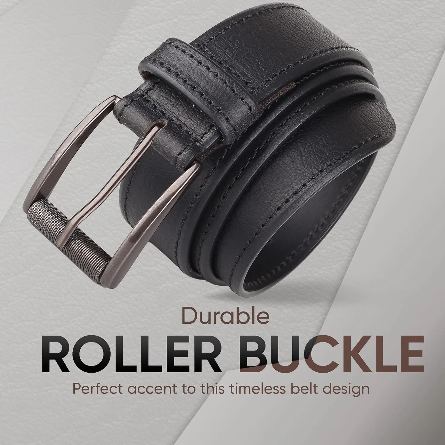 Prospero Comfort Men's Casual Belt Super Soft Full Grain Leather Roller Buckle 38MM 1.5 inch Black Brown Tan