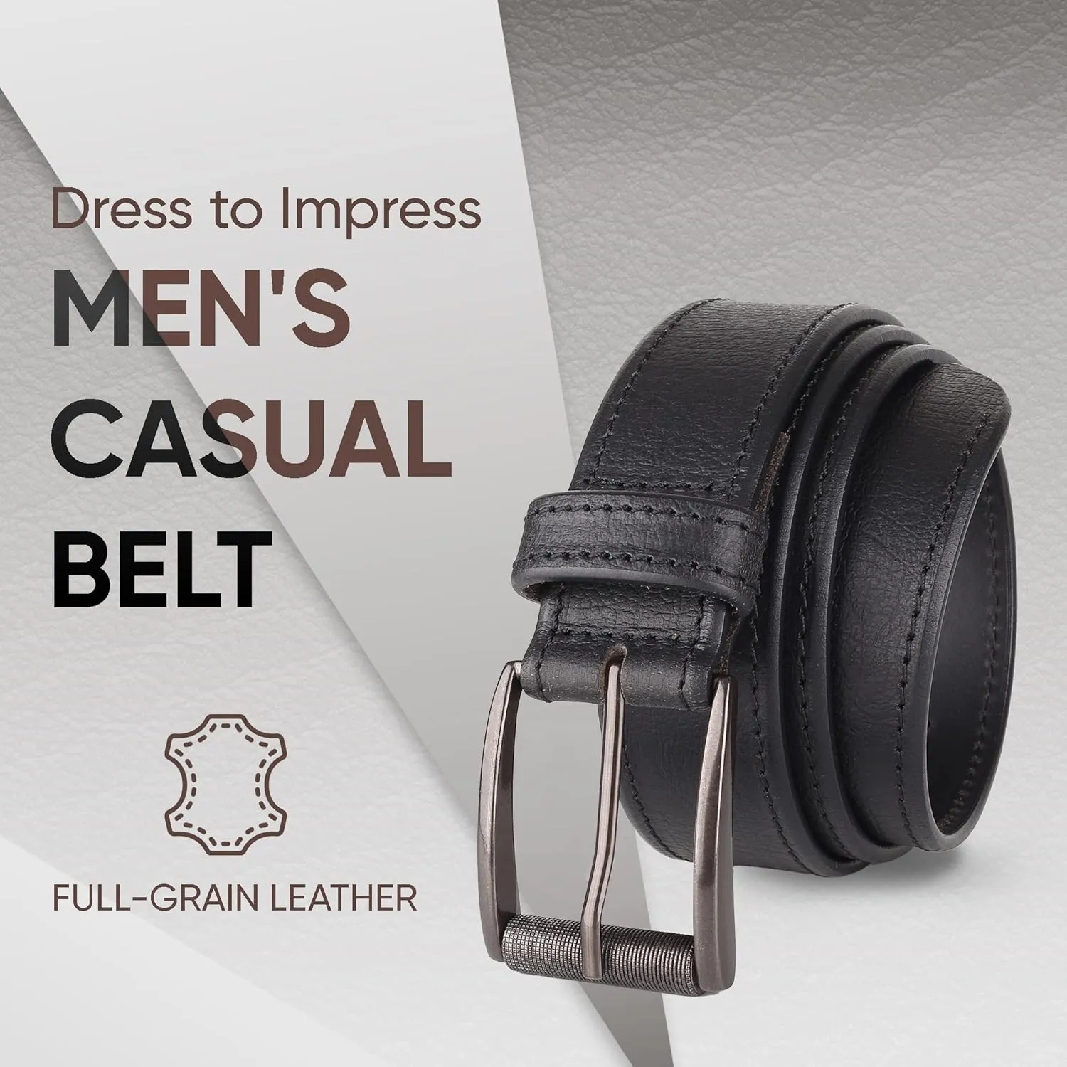 Prospero Comfort Men's Casual Belt Super Soft Full Grain Leather Roller Buckle 38MM 1.5 inch Black Brown Tan