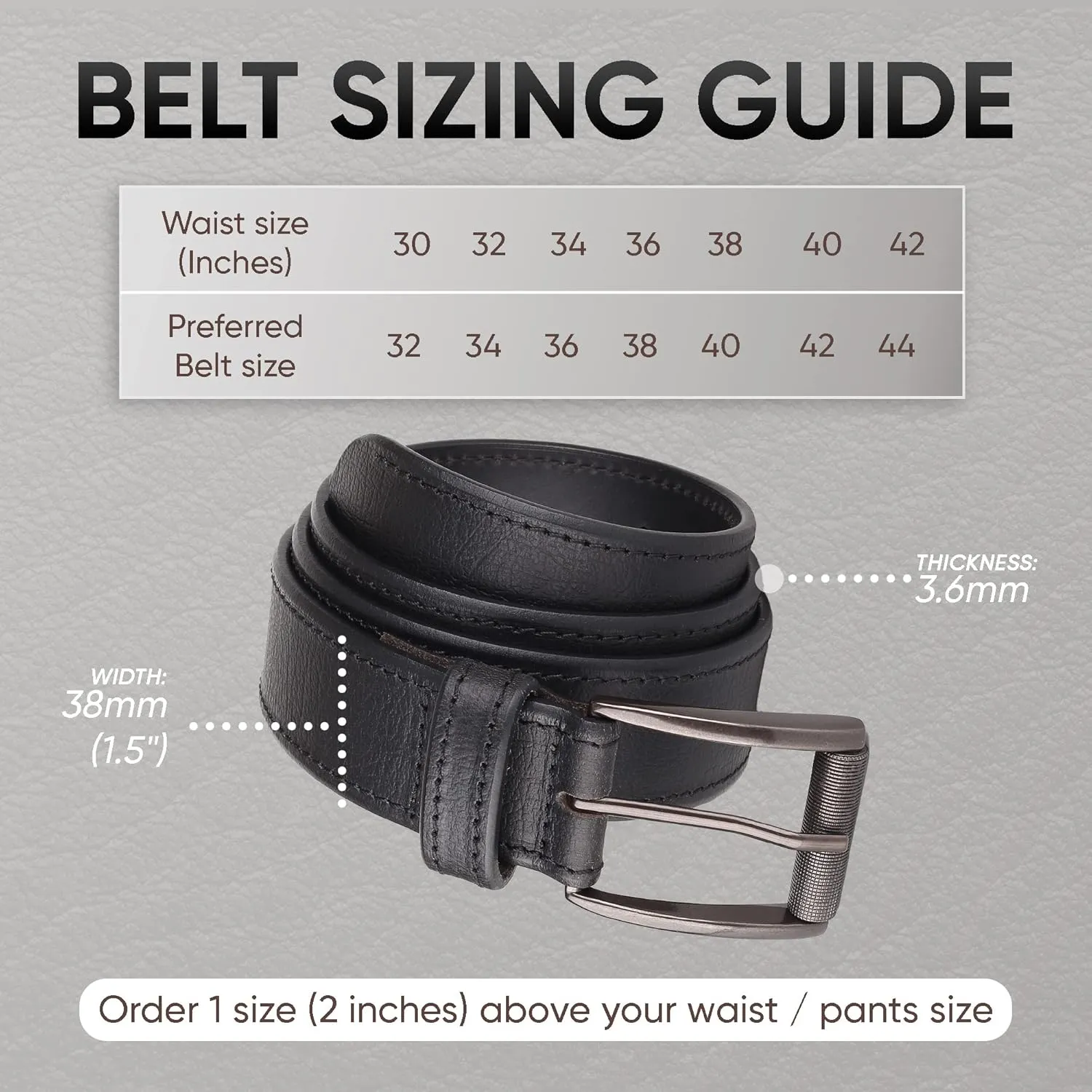 Prospero Comfort Men's Casual Belt Super Soft Full Grain Leather Roller Buckle 38MM 1.5 inch Black Brown Tan
