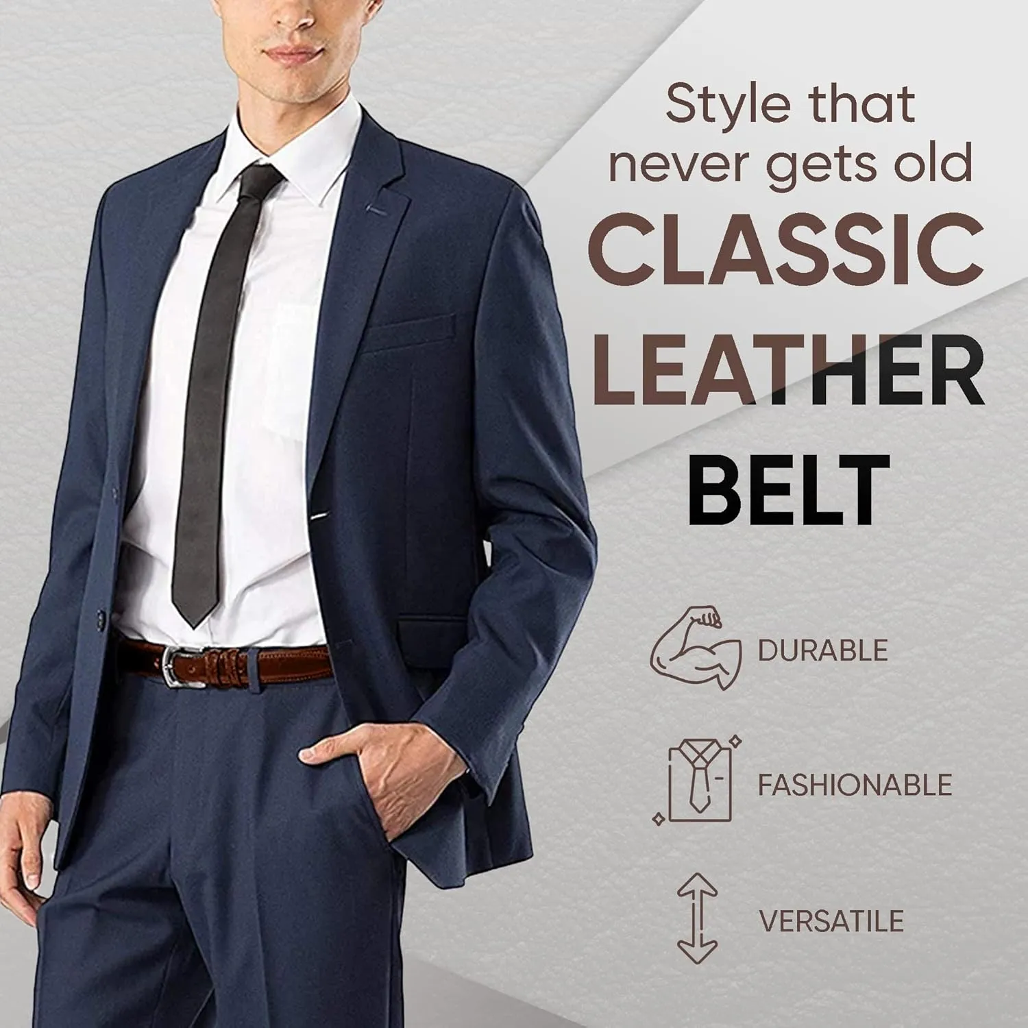 Prospero Comfort Men's Genuine Leather Belt 'ALL LEATHER' Classic Dress Casual Double Stitch 35mm