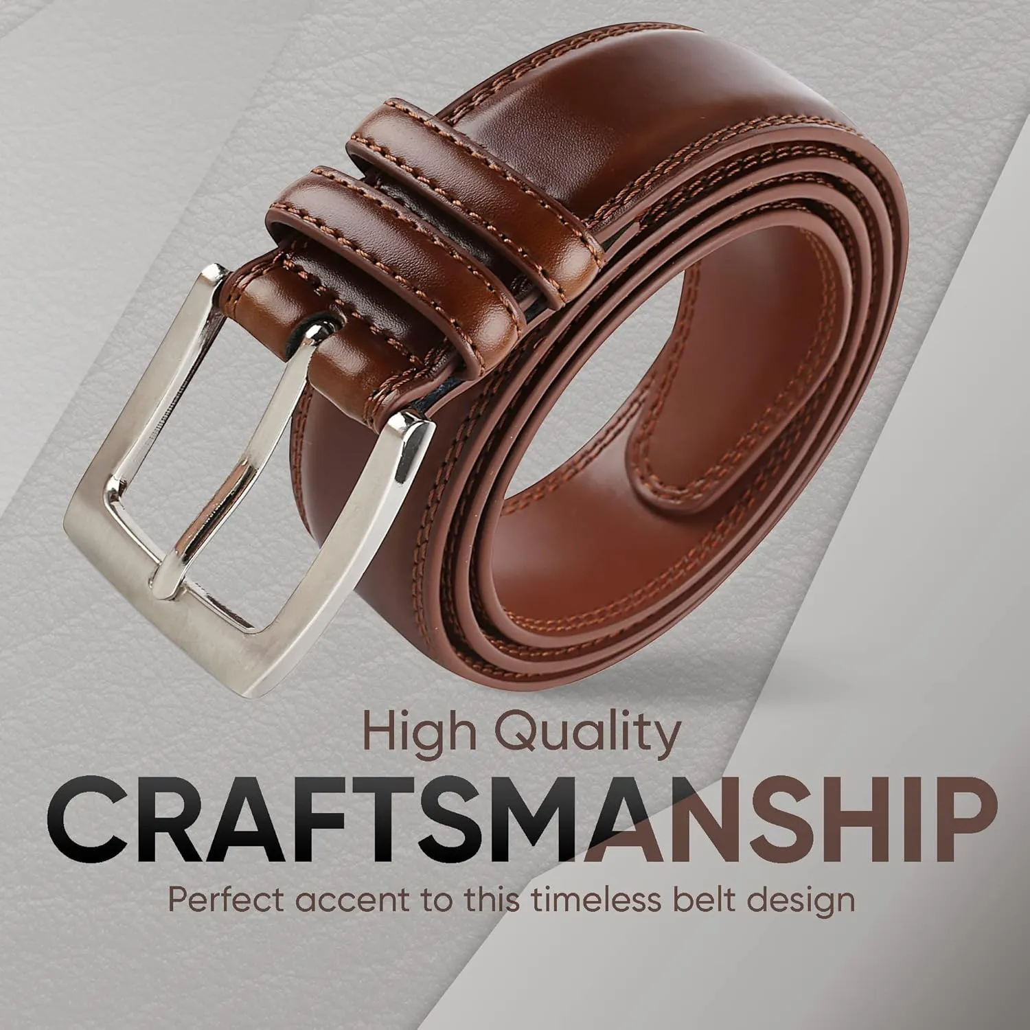 Prospero Comfort Men's Genuine Leather Belt 'ALL LEATHER' Classic Dress Casual Double Stitch 35mm