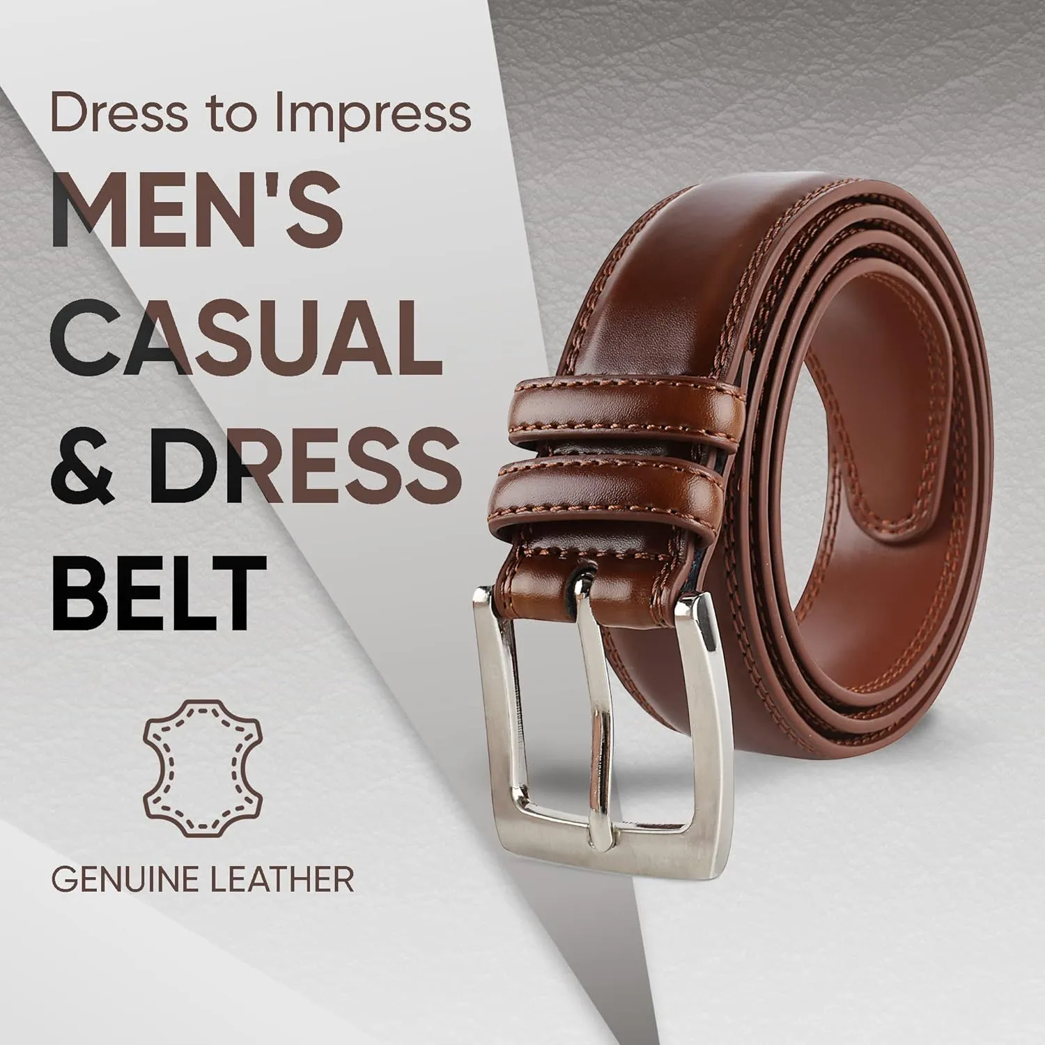 Prospero Comfort Men's Genuine Leather Belt 'ALL LEATHER' Classic Dress Casual Double Stitch 35mm