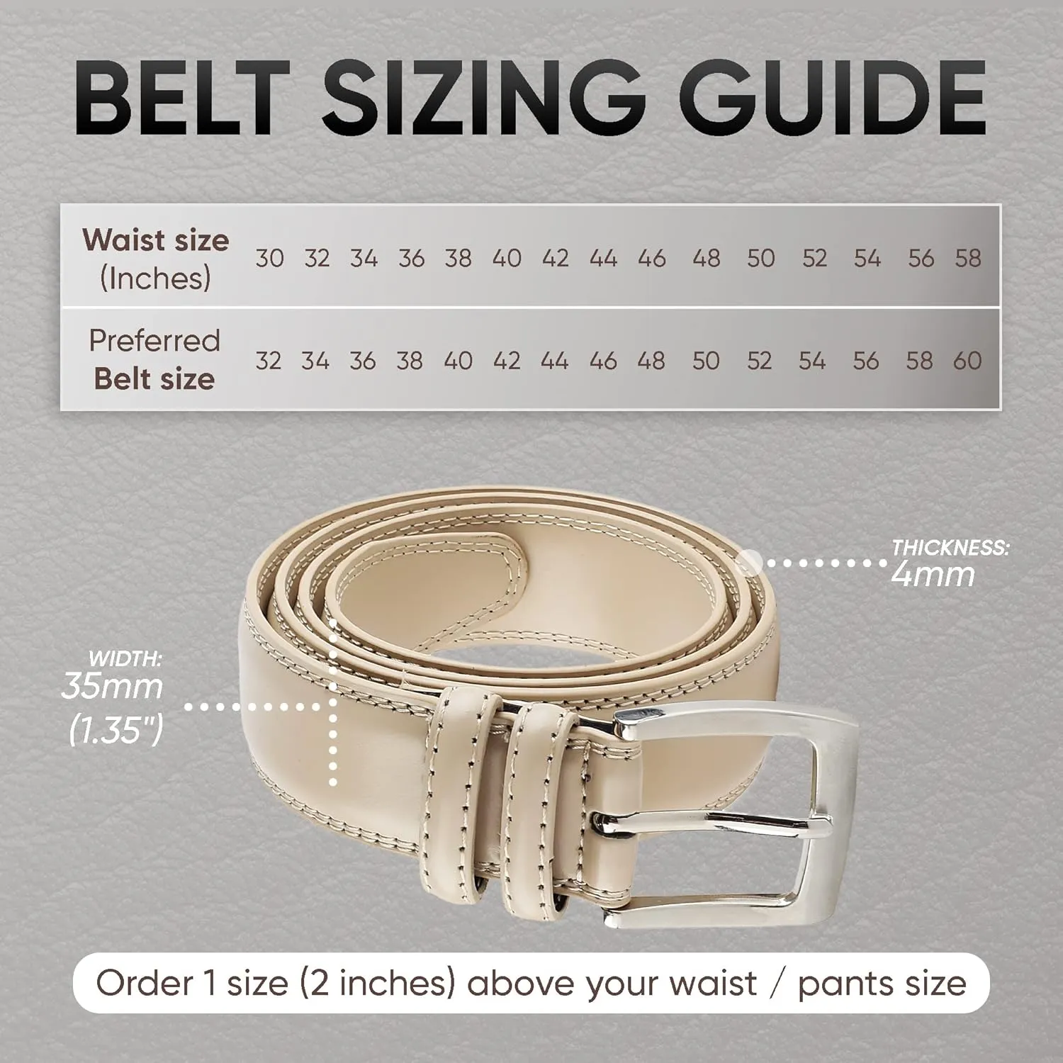 Prospero Comfort Men's Genuine Leather Belt 'ALL LEATHER' Classic Dress Casual Double Stitch 35mm