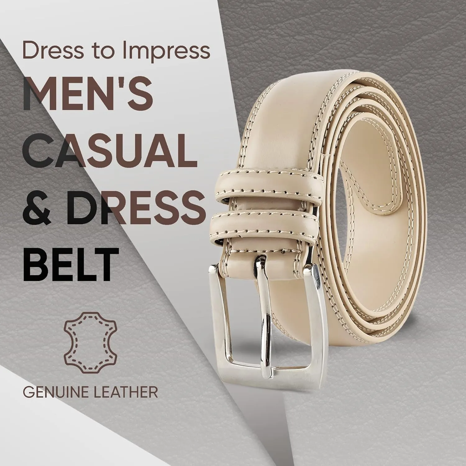 Prospero Comfort Men's Genuine Leather Belt 'ALL LEATHER' Classic Dress Casual Double Stitch 35mm