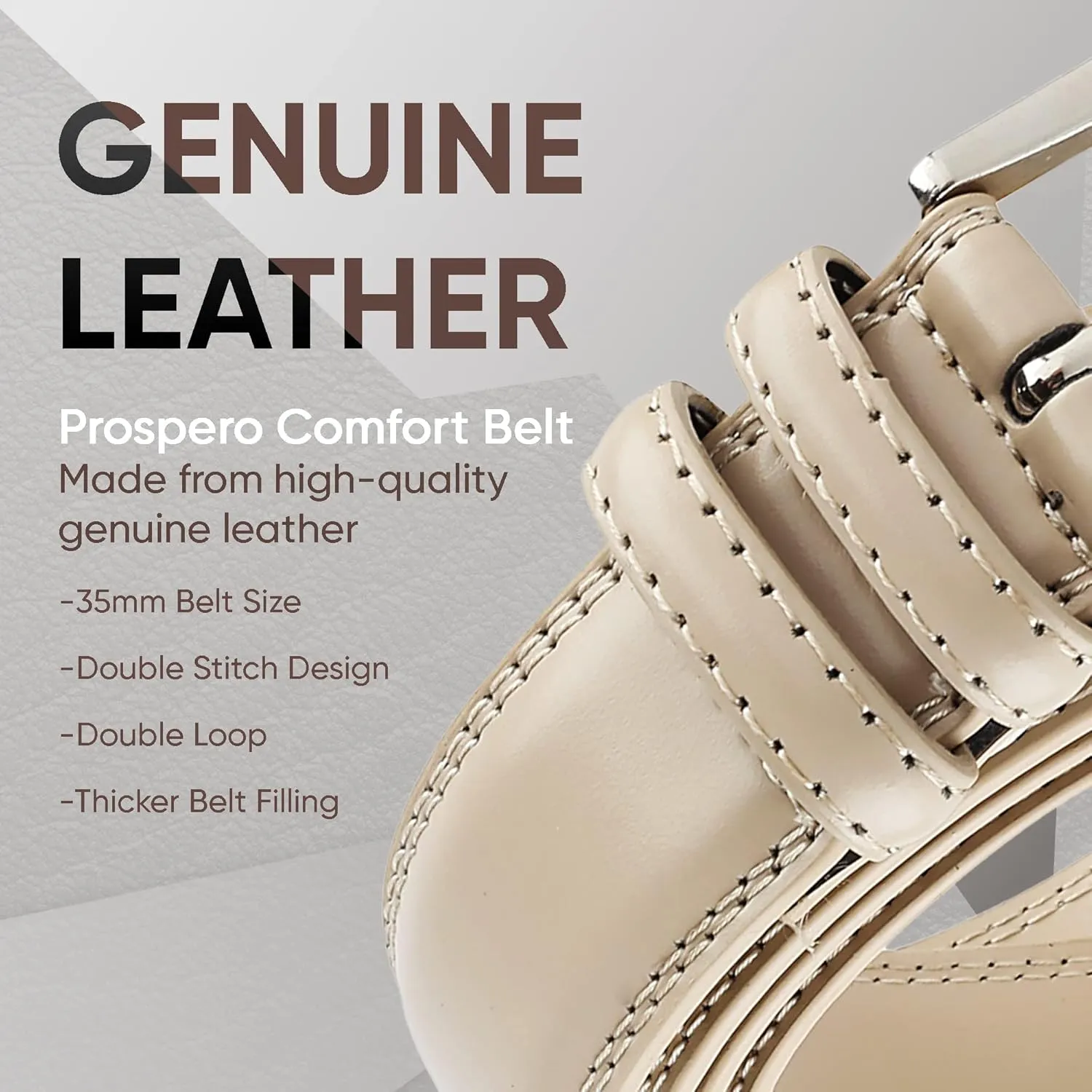 Prospero Comfort Men's Genuine Leather Belt 'ALL LEATHER' Classic Dress Casual Double Stitch 35mm
