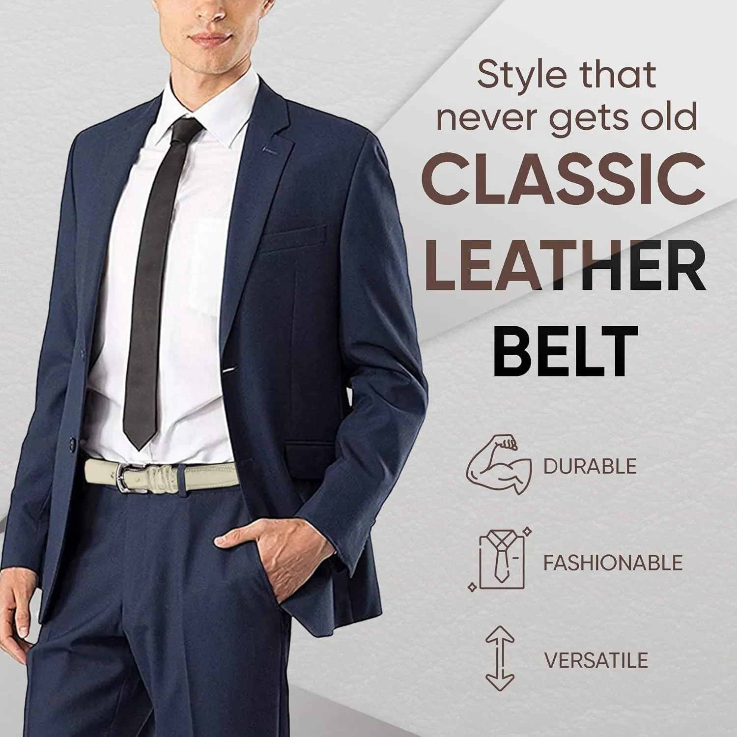 Prospero Comfort Men's Genuine Leather Belt 'ALL LEATHER' Classic Dress Casual Double Stitch 35mm