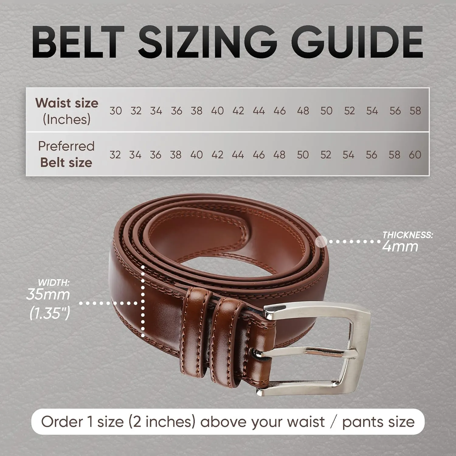 Prospero Comfort Men's Genuine Leather Belt 'ALL LEATHER' Classic Dress Casual Double Stitch 35mm