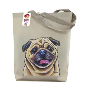 Pug Tote Bag - Gifts For Mom - Fawn Pug Lover Gift - Pug Gifts For Women -Handmade Totes - Hippie Hound Studios Canvas Totes - Cute Pug Shopping Bag - Shoulder Bag - Grocery Bag - Beach Bag