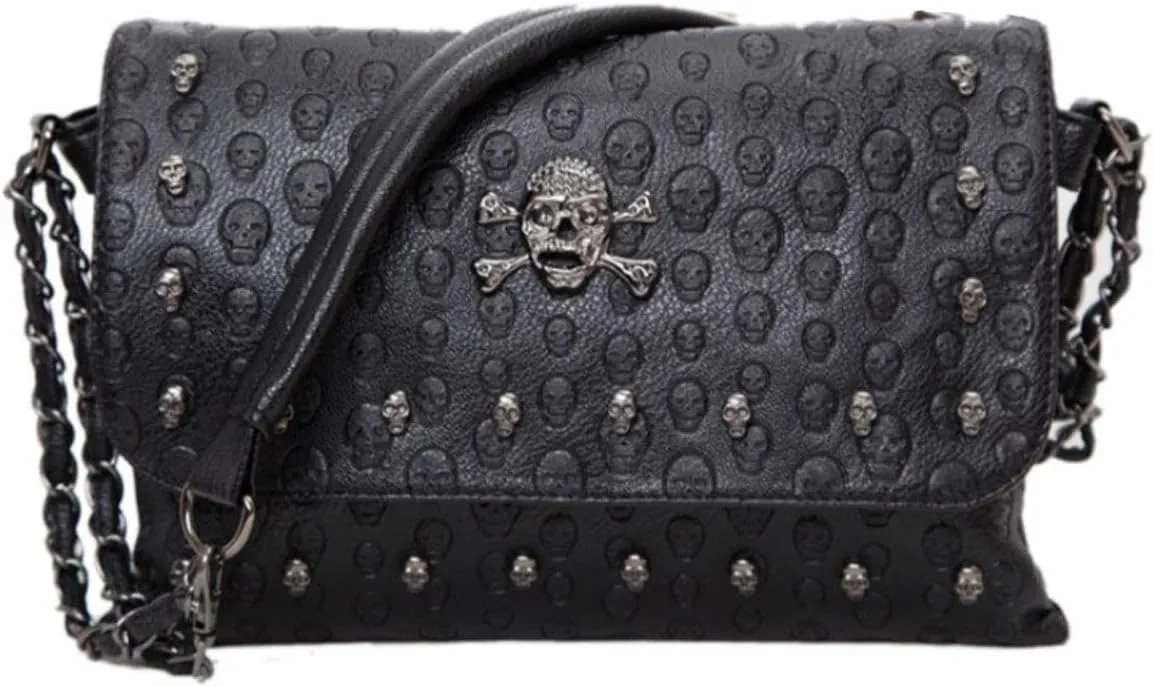 Punk Women Shoulder Top-handle Bag Skull Chain SatchelTote Handbag Purse Clutch