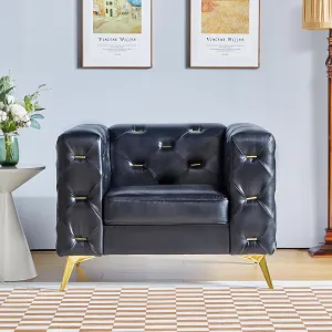 QHITTY Chesterfield Chair, Accent Armrest Faux Leather Chair with Square Arms and Metal Tufted Button, Metal Legs for Living Room, Office, Bedroom (Black)