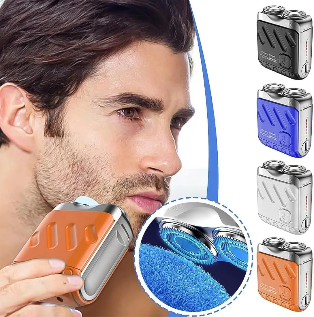 R-12 Luggage Electric Shaver, 2025 New Portable Rotary Dual Ring Electric Shaver, Suitcase Design, USB Rechargeable One-Button Long Lasting for Home Travel (1*slivery)
