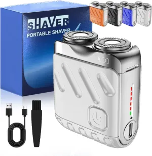 R-12 Luggage Electric Shaver, 2025 New Portable Rotary Dual Ring Electric Shaver, Suitcase Design, USB Rechargeable One-Button Long Lasting for Home Travel (1*slivery)