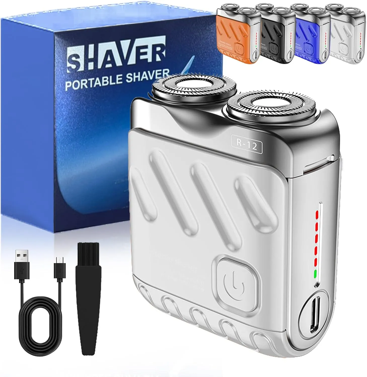R-12 Luggage Electric Shaver, 2025 New Portable Rotary Dual Ring Electric Shaver, Suitcase Design, USB Rechargeable One-Button Long Lasting for Home Travel (1*slivery)