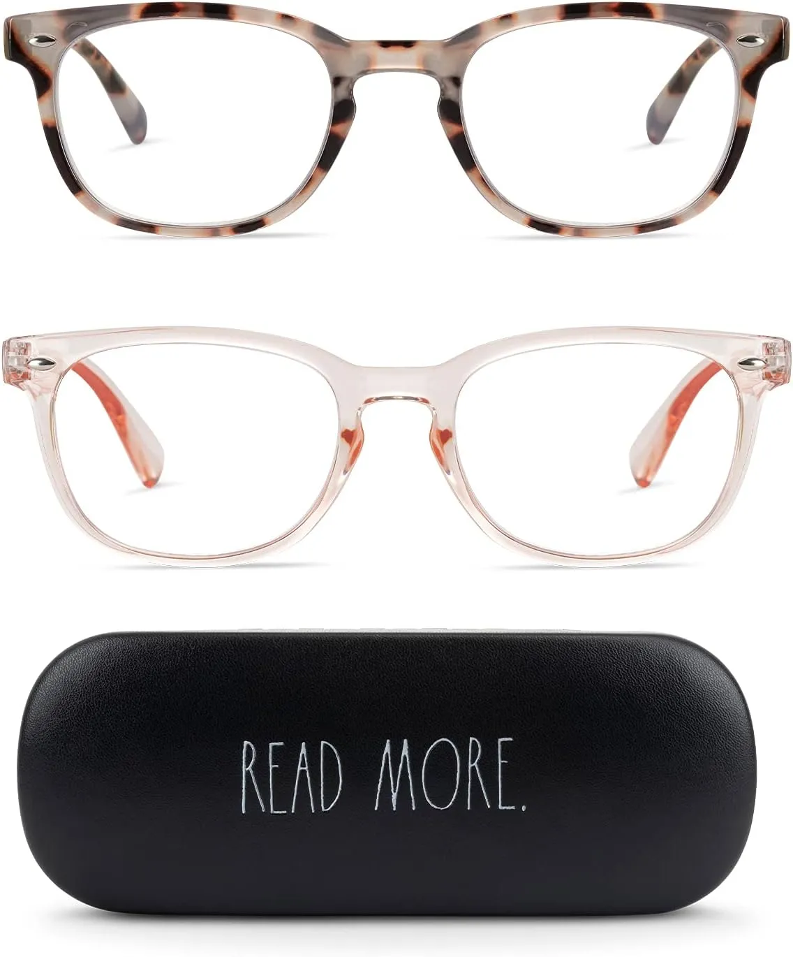 Rae Dunn "JUDY Blue Light Blocking Reading Glasses - 2 Pack w/READ MORE Signature Font Hard Case