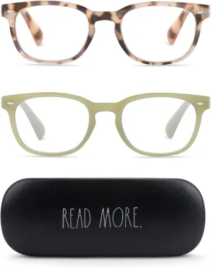 Rae Dunn "JUDY Blue Light Blocking Reading Glasses - 2 Pack w/READ MORE Signature Font Hard Case