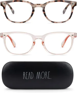 Rae Dunn "JUDY Blue Light Blocking Reading Glasses - 2 Pack w/READ MORE Signature Font Hard Case