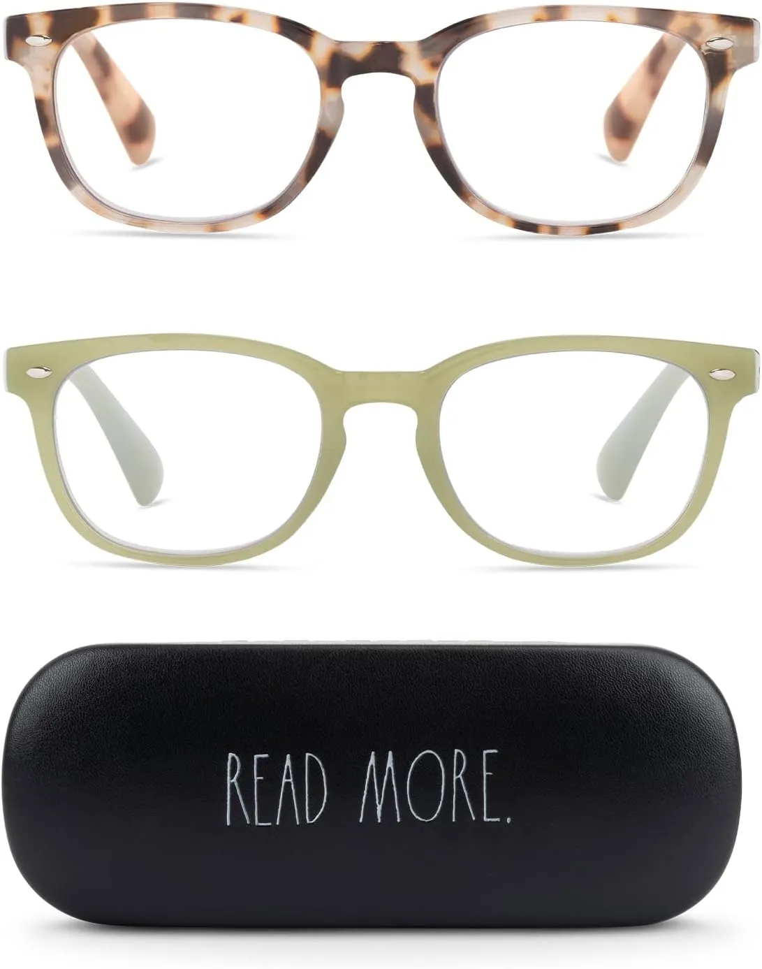 Rae Dunn "JUDY Blue Light Blocking Reading Glasses - 2 Pack w/READ MORE Signature Font Hard Case