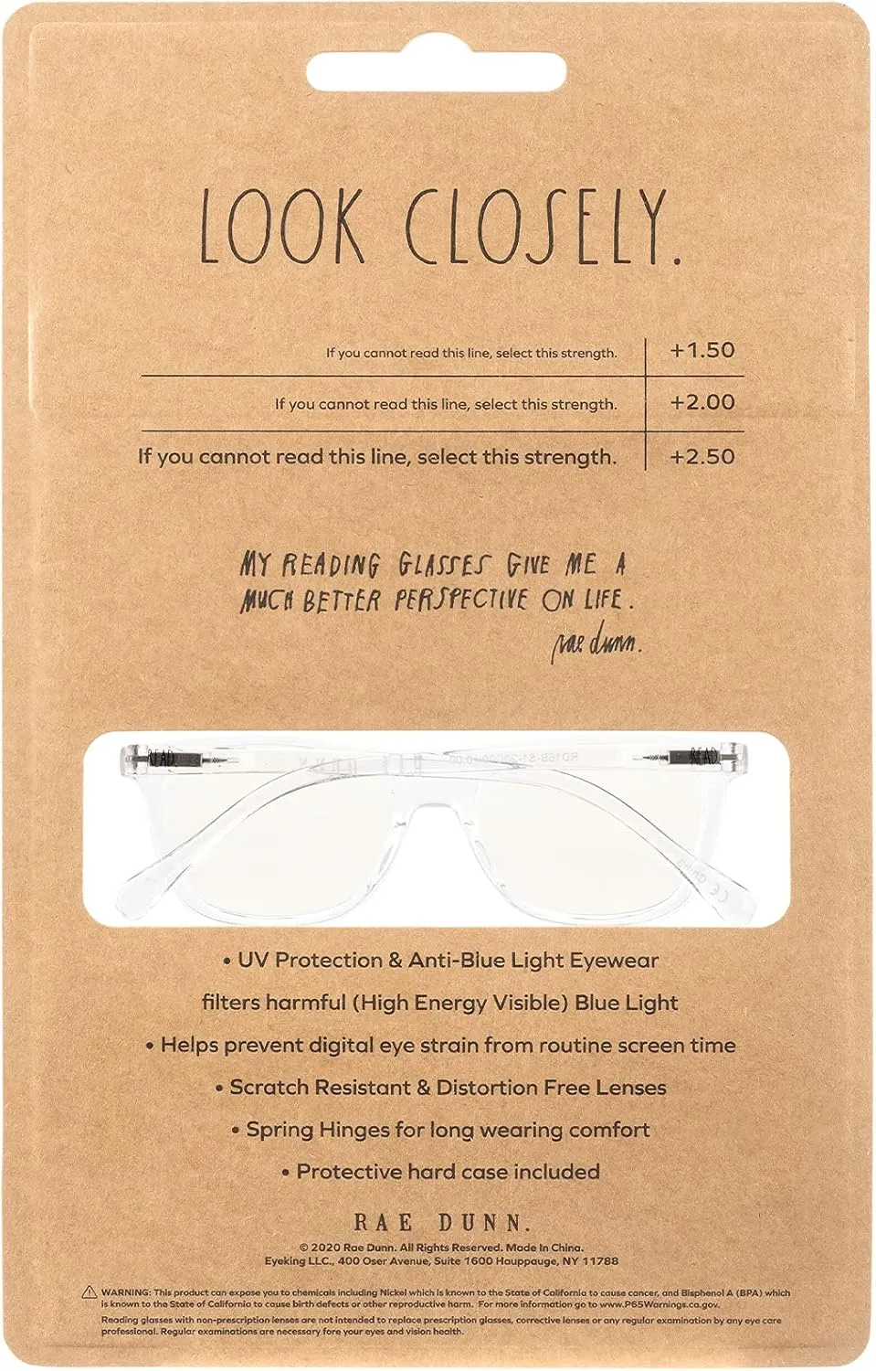 Rae Dunn "NALA Blue Light Blocking Reading Glasses - 2 Pack w/READ MORE Signature Font Hard Case