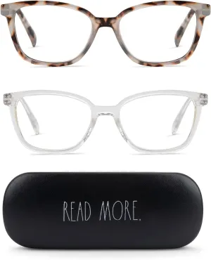 Rae Dunn "NALA Blue Light Blocking Reading Glasses - 2 Pack w/READ MORE Signature Font Hard Case