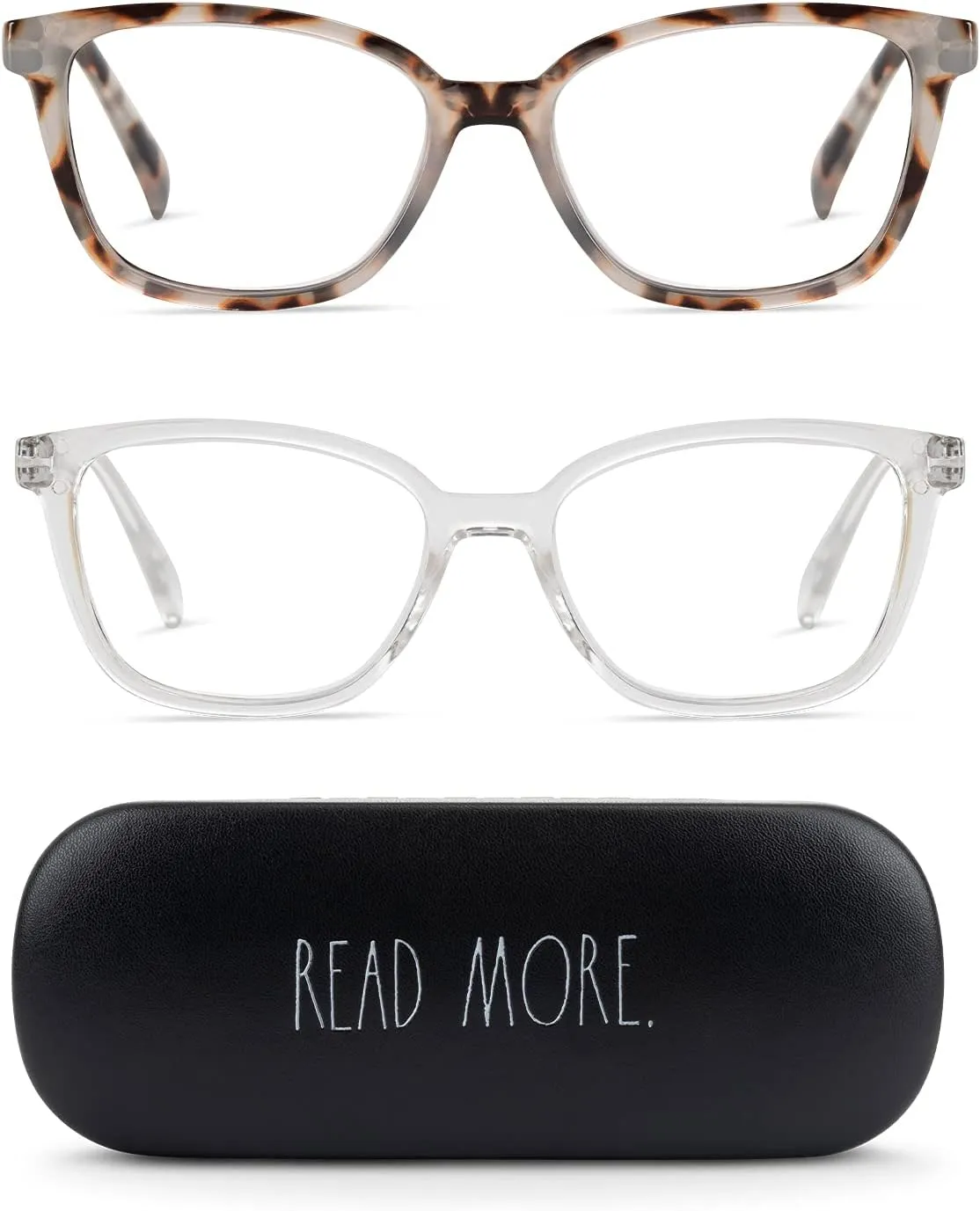 Rae Dunn "NALA Blue Light Blocking Reading Glasses - 2 Pack w/READ MORE Signature Font Hard Case