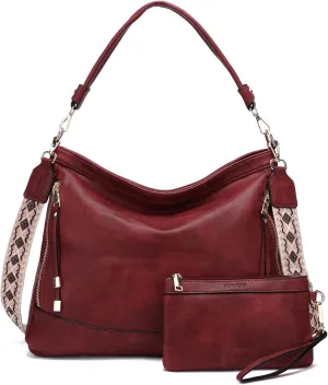 RAVUO Hobo Bag Fashion Women Handbags and Wallet Set Ladies Chic Crossbody Shoulder Purse W Gutair Strap
