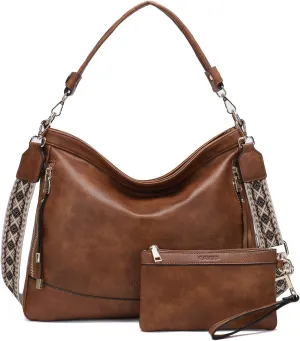 RAVUO Hobo Bag Fashion Women Handbags and Wallet Set Ladies Chic Crossbody Shoulder Purse W Gutair Strap