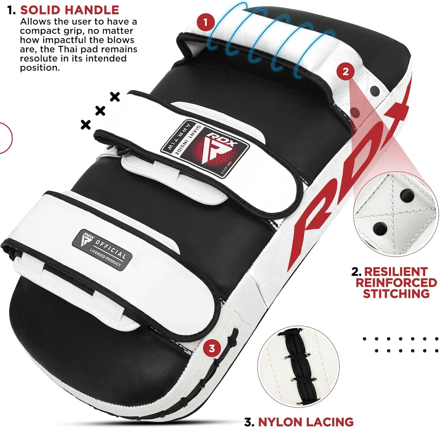 RDX Muay Thai Pad for Training, Curved Kickboxing Kicking Strike Shield, Coaching Kick Boxing, MMA, Martial Arts, Karate, Taekwondo, Punching, Foot, Knee and Elbow Target (One Pad Only)
