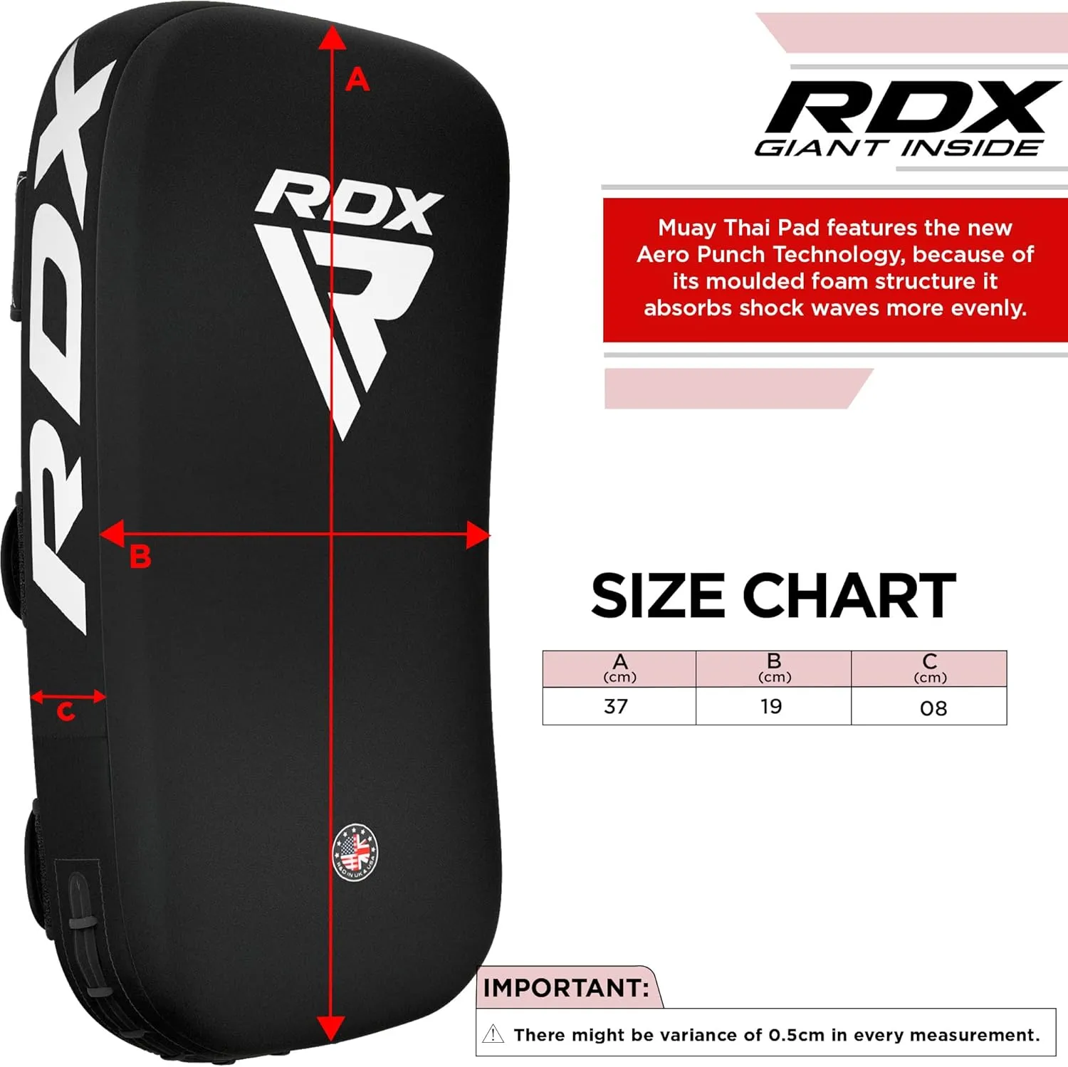 RDX Muay Thai Pad for Training, Curved Kickboxing Kicking Strike Shield, Coaching Kick Boxing, MMA, Martial Arts, Karate, Taekwondo, Punching, Foot, Knee and Elbow Target (One Pad Only)