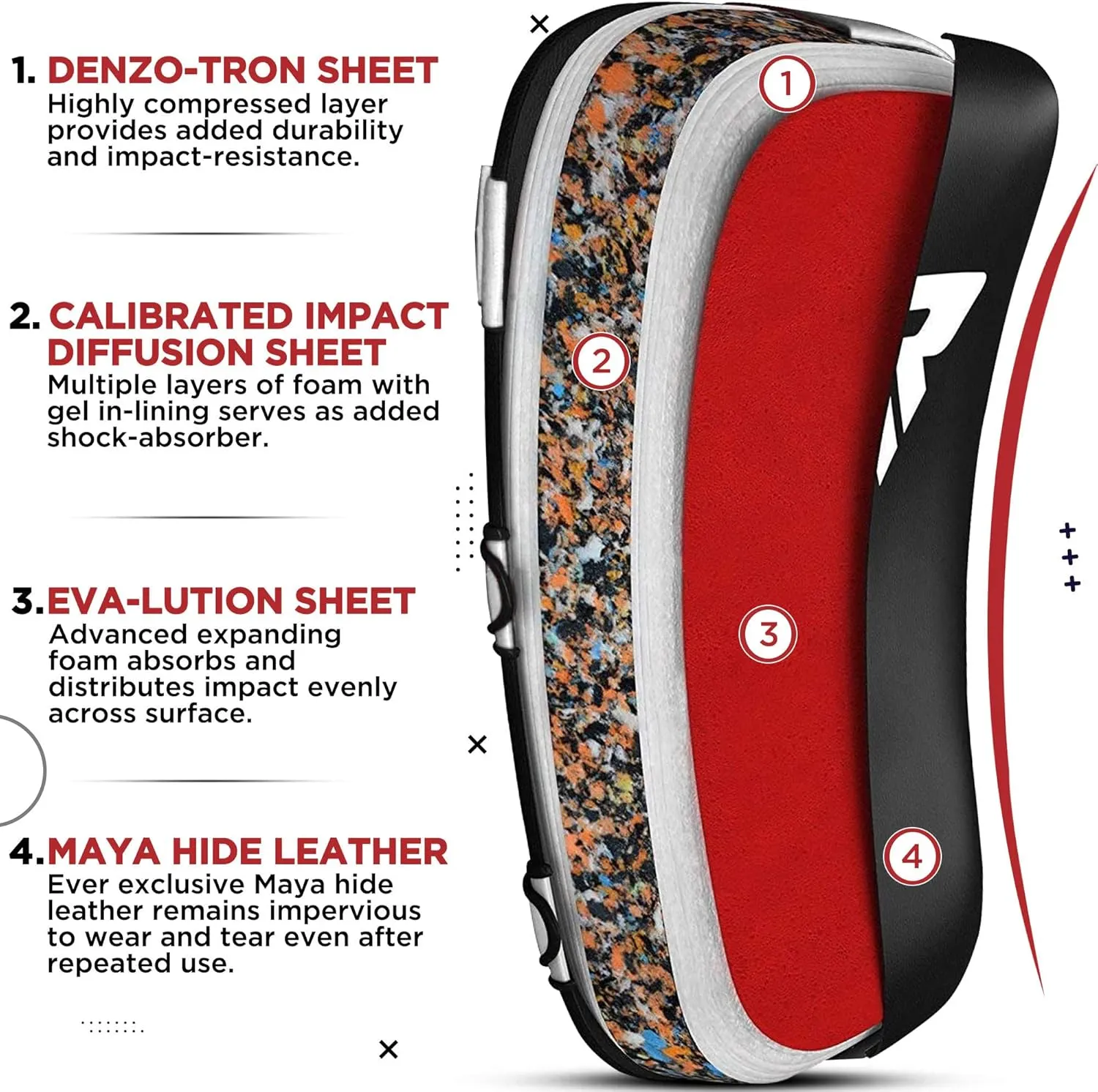 RDX Muay Thai Pad for Training, Curved Kickboxing Kicking Strike Shield, Coaching Kick Boxing, MMA, Martial Arts, Karate, Taekwondo, Punching, Foot, Knee and Elbow Target (One Pad Only)