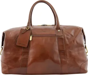Real Leather Large Size Holdall Travel Weekend Overnight Duffle Bag Perugia Tan, Tan, L, Holdall
