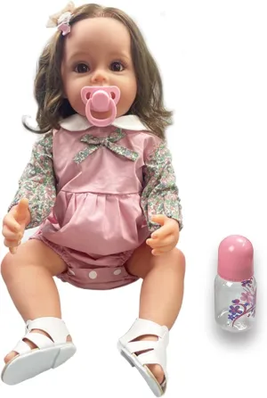 Reborn Baby Dolls Girl, 22" Beautiful Lifelike Doll Full Body Vinyl Silicone with Long Hair for Kids, Realistic Newborn Baby Doll with Feeding Toy for Birthday Christmas