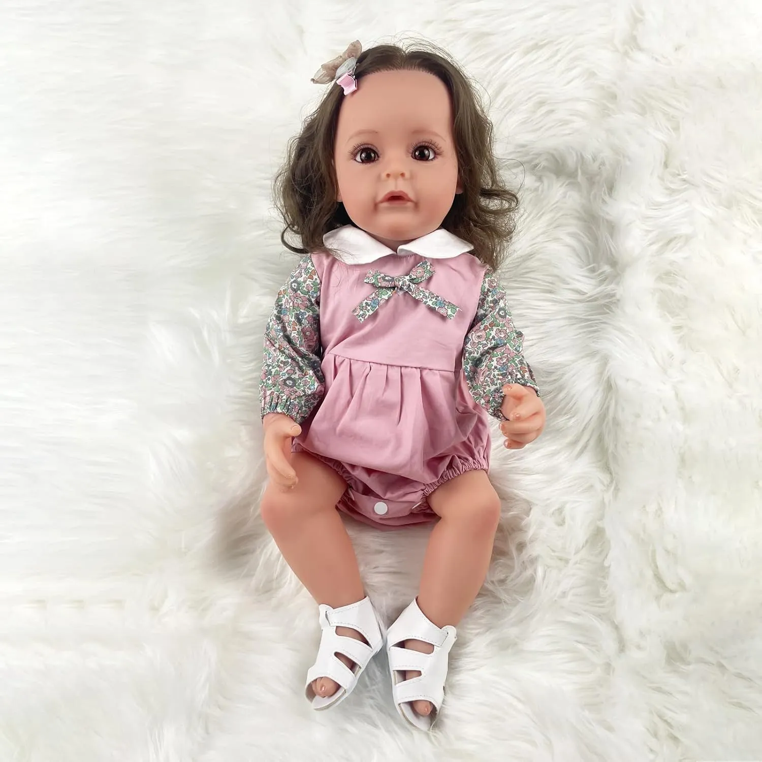 Reborn Baby Dolls Girl, 22" Beautiful Lifelike Doll Full Body Vinyl Silicone with Long Hair for Kids, Realistic Newborn Baby Doll with Feeding Toy for Birthday Christmas