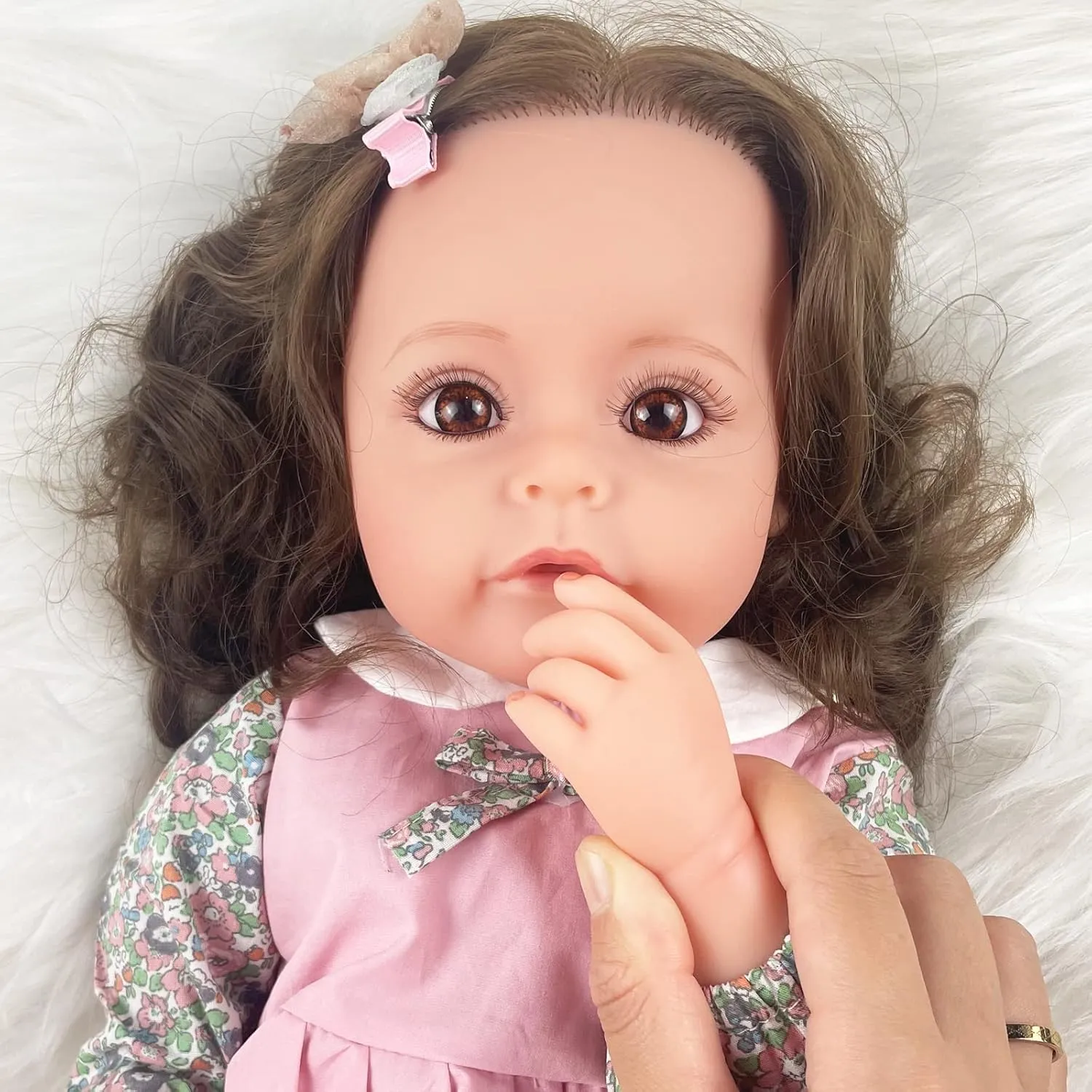 Reborn Baby Dolls Girl, 22" Beautiful Lifelike Doll Full Body Vinyl Silicone with Long Hair for Kids, Realistic Newborn Baby Doll with Feeding Toy for Birthday Christmas