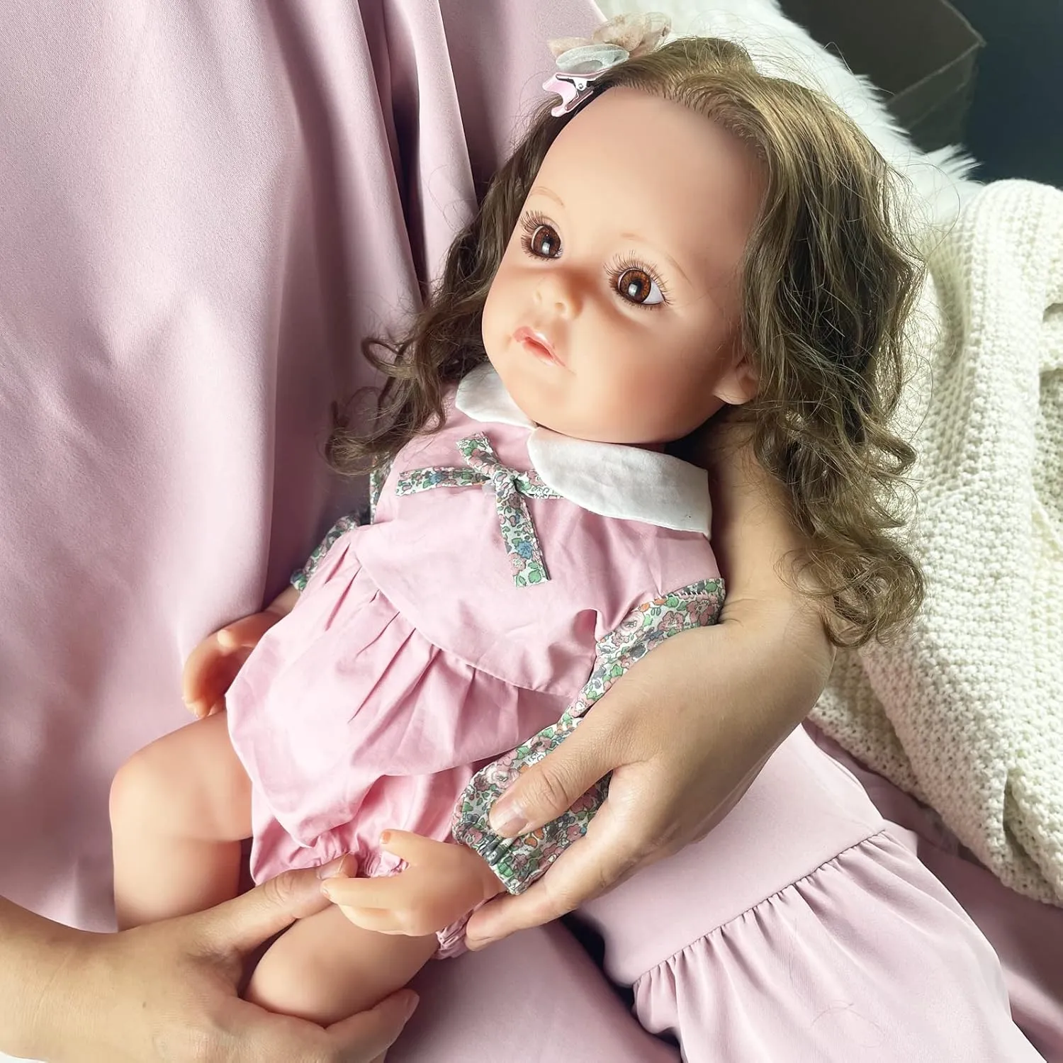 Reborn Baby Dolls Girl, 22" Beautiful Lifelike Doll Full Body Vinyl Silicone with Long Hair for Kids, Realistic Newborn Baby Doll with Feeding Toy for Birthday Christmas
